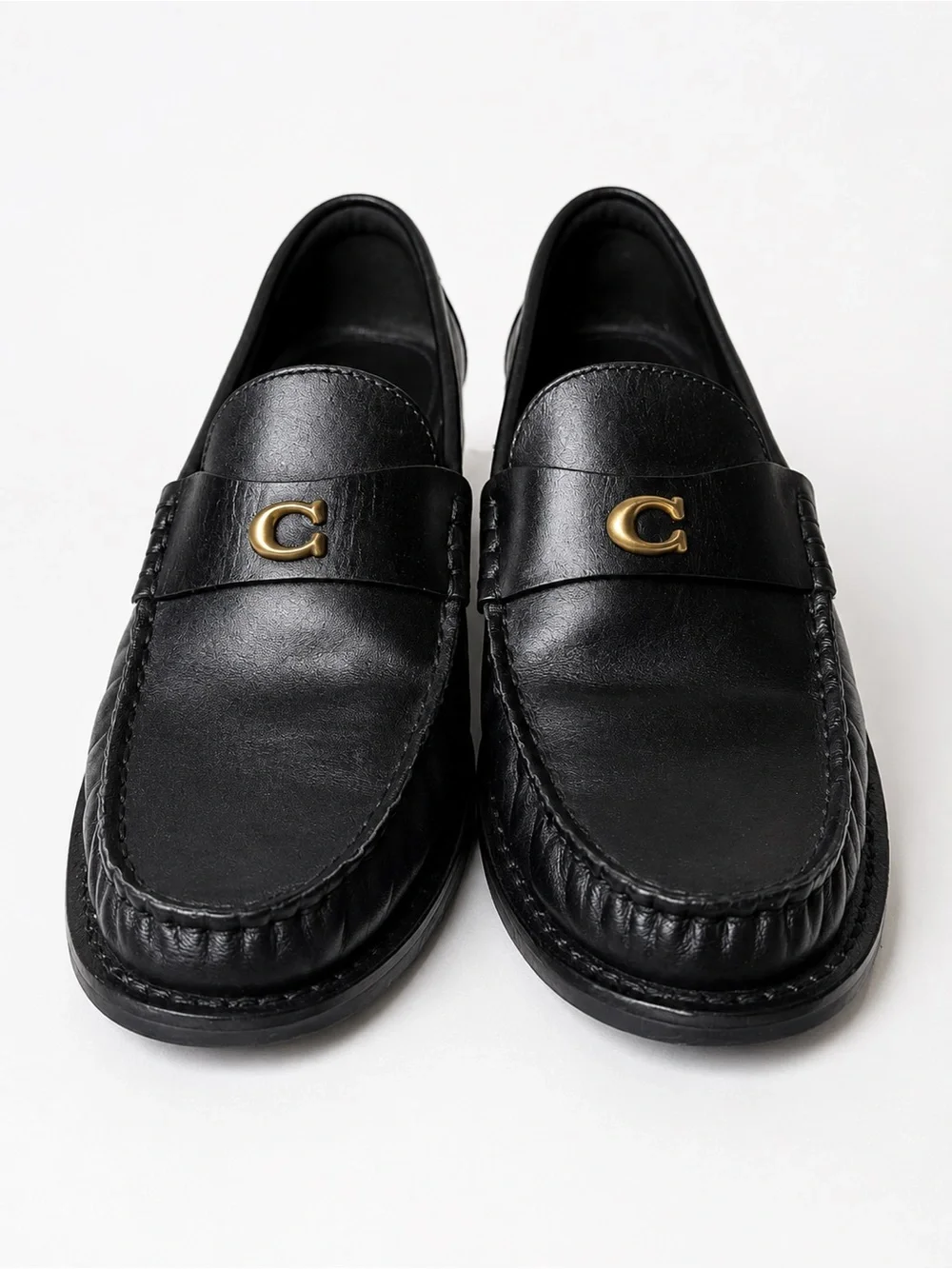 Coach Jolene Black Leather Loafers Gold C Hardware Slip On Women’s Size 7B